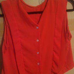 Dany Group Vibrant Red Sleeveless Button-Up Blouse Holidays